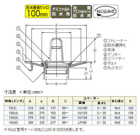 カネソウ ESP-6D-150 (H=40) ルーフドレン たて引き 屋上用 鋳鉄製 鋼