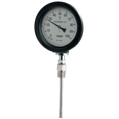 バイメタル製温度計(防水・ストレート型)対応温度100×窓枠径100mm L