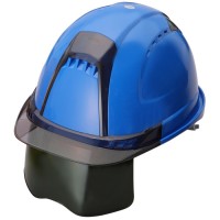 シールド付きヘルメット Ventiプラス Rブルー ひさしスモーク 遮光グリーンレンズ 受注生産品の1枚目