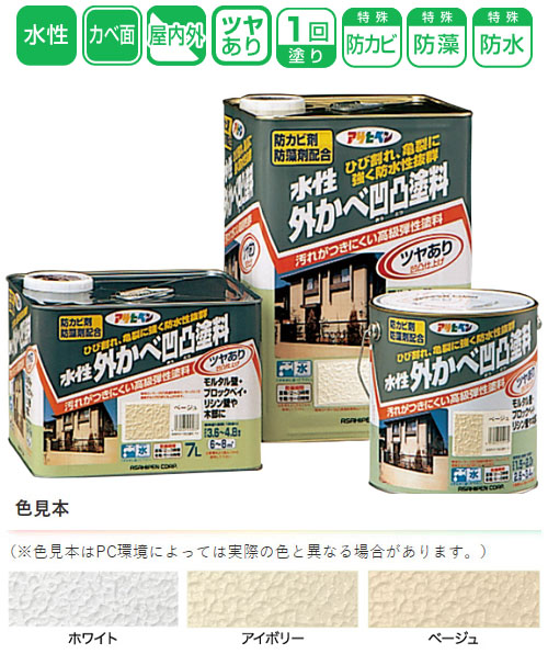 水性外かべ凹凸塗料 ツヤあり 7L ホワイト 取寄品 - 大工道具・金物の