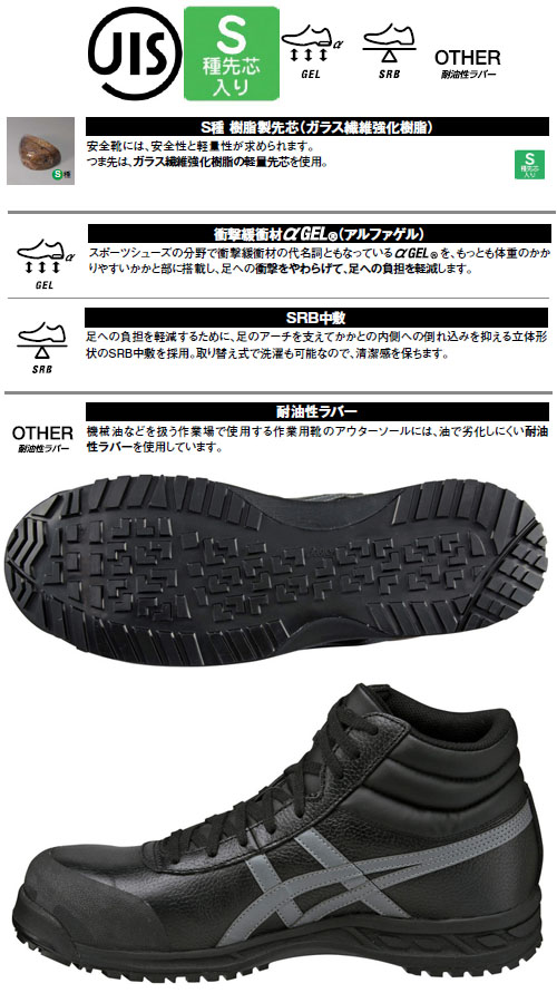 JIS安全靴 ウィンジョブR ブラック×ガンメタル 71S 25.0cm ※取寄品