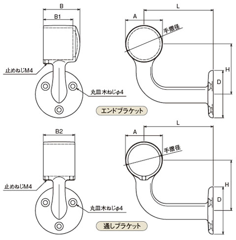 L型エンドブラケット 左側用 径42.7 鏡面仕上げ - 大工道具・金物の