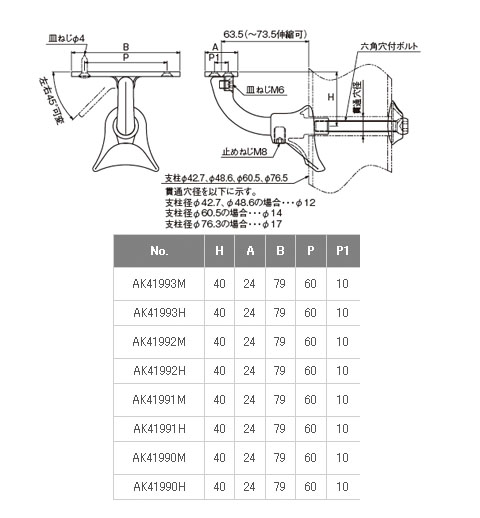 V400 自在L型 Pブラケット 平受タイプ(鏡面)支柱径76.3 - 大工道具