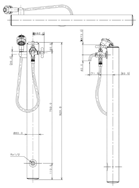 ステンレスシャワ水栓柱 624-043 - 大工道具・金物の専門通販アルデ