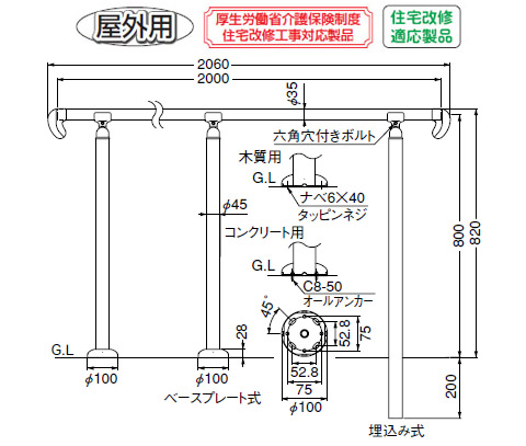 アプローチ手すり ベースプレート式 ブロンズ 1組価格 メーカー直送品