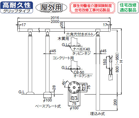 アプローチ手すり 埋込式 ブロンズ・アンバー 1組価格 メーカー直送品