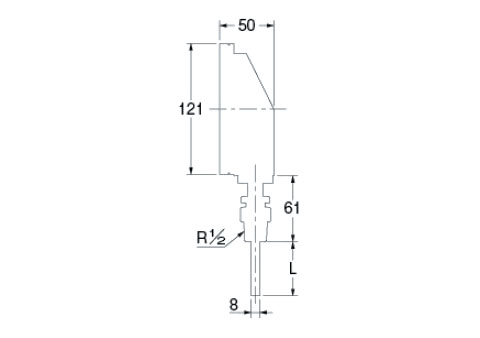 バイメタル製温度計(防水・ストレート型)対応温度100×窓枠径100mm L