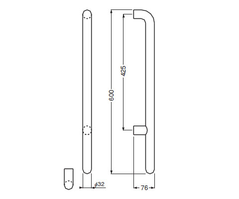 F形丸棒取手 600mm クローム/ 1組価格 ※メーカー取寄品 - 大工道具