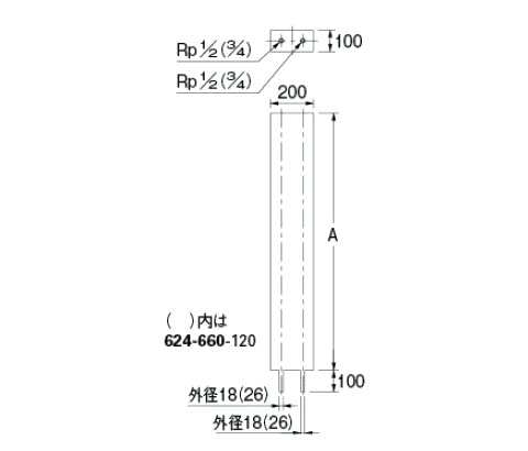 厨房用ステンレス水栓柱(立形水栓用) 20×1200ミリ ※メーカー直送代引