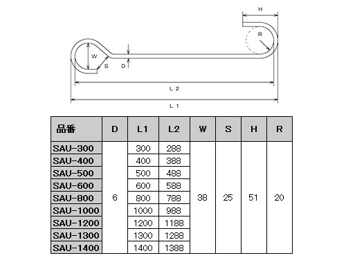 ステンレス金具 ひっかけSカン 1200mm 1個価格 ※取寄品 - 大工道具 ...