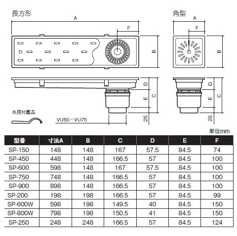 排水ユニット トラッピー 浅型トラップ(巾200mmタイプ) 1箱4個価格 SPG