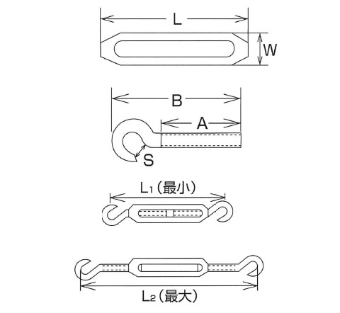 ステンレス金具 枠式ターンバックル(フック＆フック)SUS316 1個価格