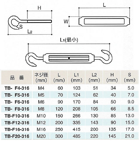 ワクシキターンバックル（フック 材質(ステンレス) 規格(TB-5HM) 入数