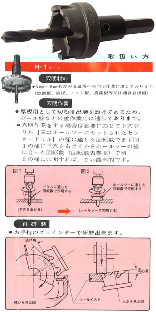 ハイスホールソー H-1タイプ 97mm ※取寄品 - 大工道具・金物の専門通販