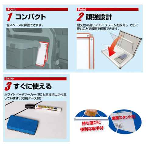 ホワイトボード折畳式 OGW 45×60cm 「工事件名・工事場所・施工者」横