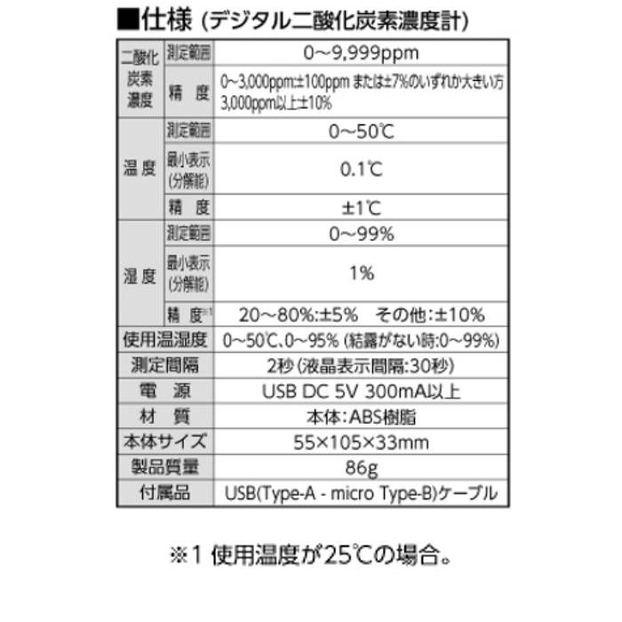 二酸化炭素濃度計 光学式 補正機能付 デジタル 取寄品 - 大工道具