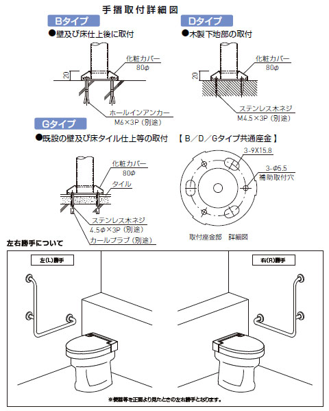 L型握りバー 外径34×600×700 バフ研磨 Gタイプ 左勝手 ※メーカー直送