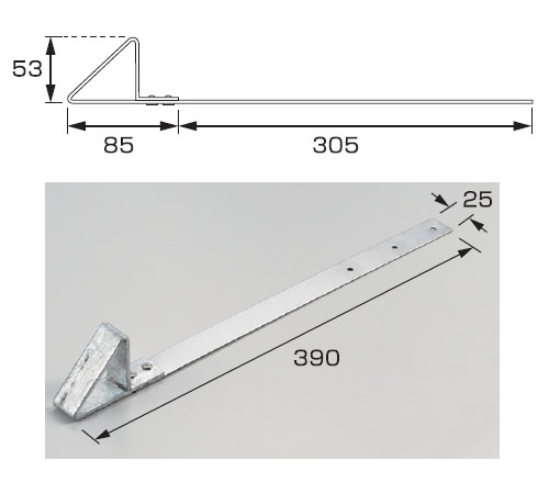 瓦用三角アングル止 390mm ステン304・生地(1箱・100個価格) ※取寄品