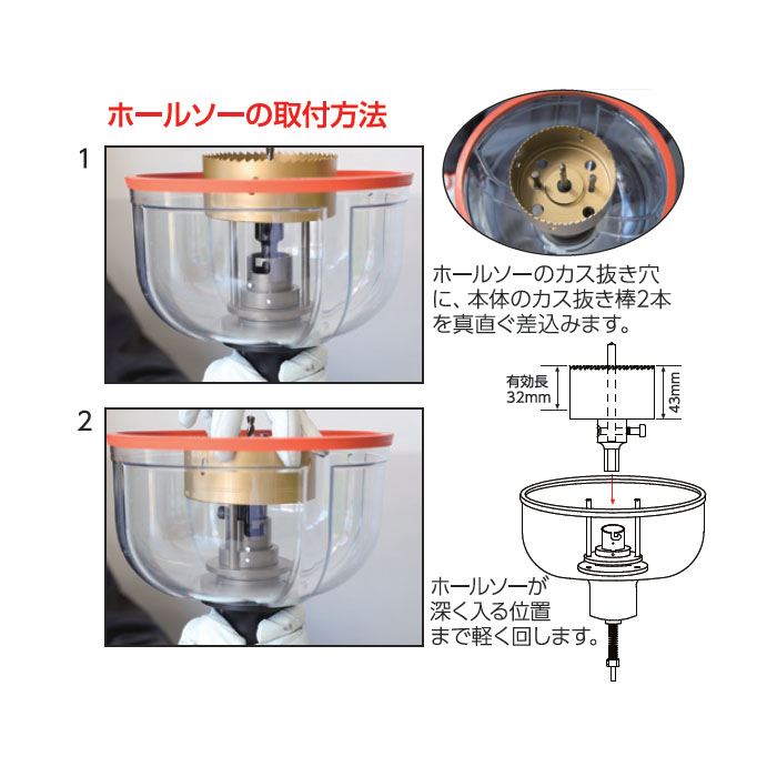 ダウンライトマン本体+径75+径100ホールソーセット 取寄品 - 大工道具