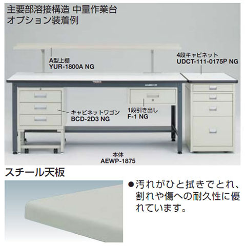 中量作業台(500kg型・スチール天板)1800×750×740mm【代引不可