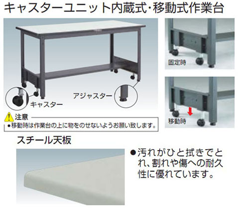 移動フリー作業台(500kg型・スチール天板)900×600×740mm【代引不可