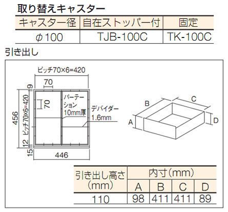 パンチングパネル付ツールワゴン(引出型)507×830×1050mm【代引不可