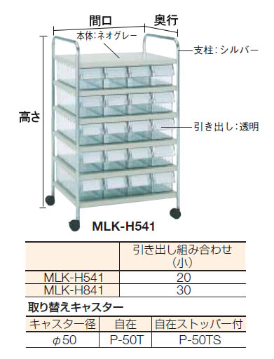 MLワゴン(小引出付・5段)833×477×945mm ネオグレー【代引不可