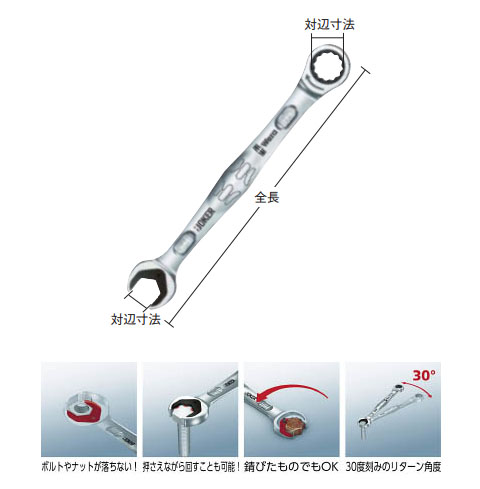 コンビネーションラチェットレンチ 対辺寸法14mm - 大工道具・金物の