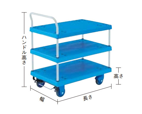 樹脂製運搬車グランカート サイレント 片袖3段タイプ 718×468