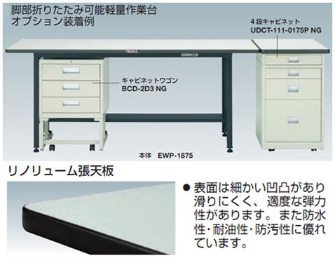 軽量作業台(200kg型・リノリューム天板)1200×750×740mm【代引不可