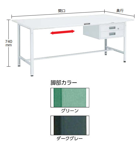 AE型作業台 1800×750×H740 2段引出付※メーカー直送品 車上渡し品