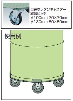 円形台車(4点ガイドタイプ・ストッパーなし)300kg/床面高さ165mm【代引