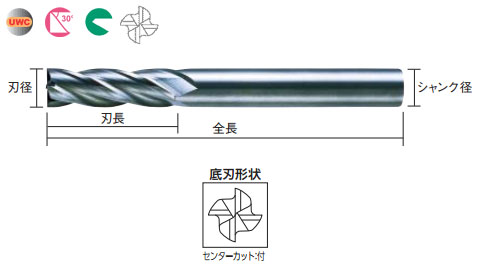 4枚刃超硬センタカットエンドミル(J)10.5m - 大工道具・金物の専門通販
