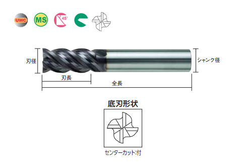 4枚刃エムスターハイパワーエンドミル(M) - 大工道具・金物の専門通販