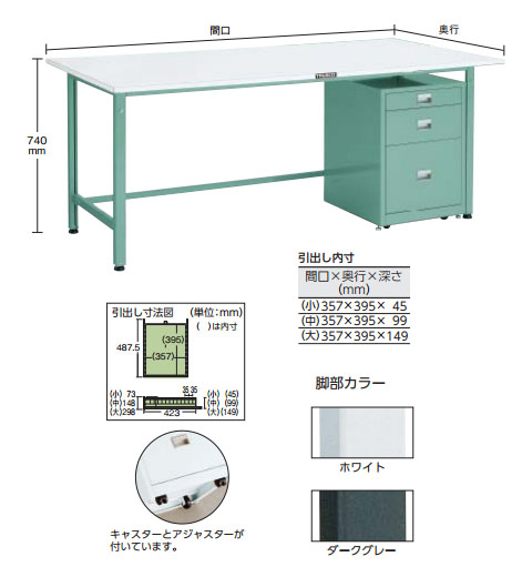 SAE型作業台 1800×750 3段キャビネット付 W色※メーカー直送品 車上渡し