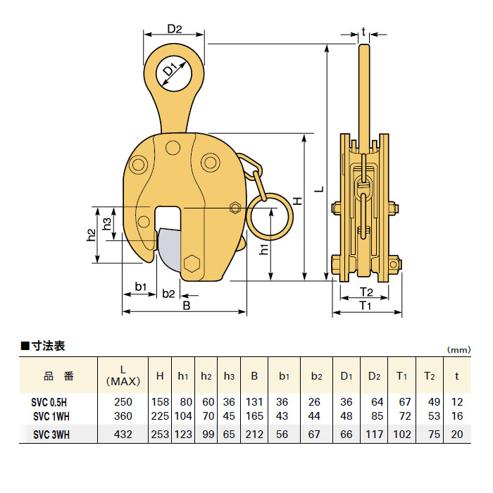 立吊クランプ ロックハンドル式 ワイド 取寄品 - 大工道具・金物の専門