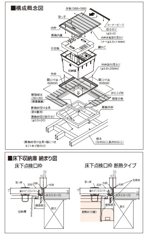 床下収納庫 枠のみ 619×619×463mm シルバー 1台価格 - 大工道具・金物の専門通販アルデ