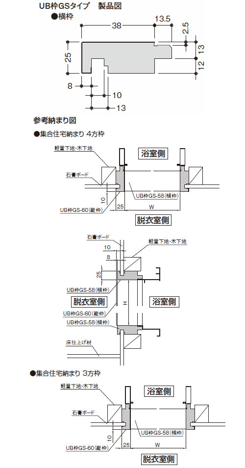 UB横枠 GS-38 巾38×丈25×有効寸法1600 ホワイト 1箱10本価格 - 大工