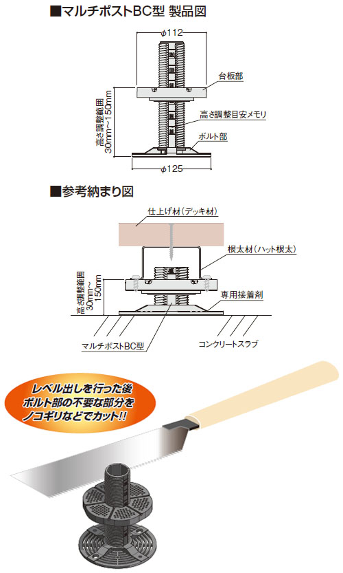 マルチポスト BC型 高さ調整範囲30～150mm ブラック 1箱50個価格