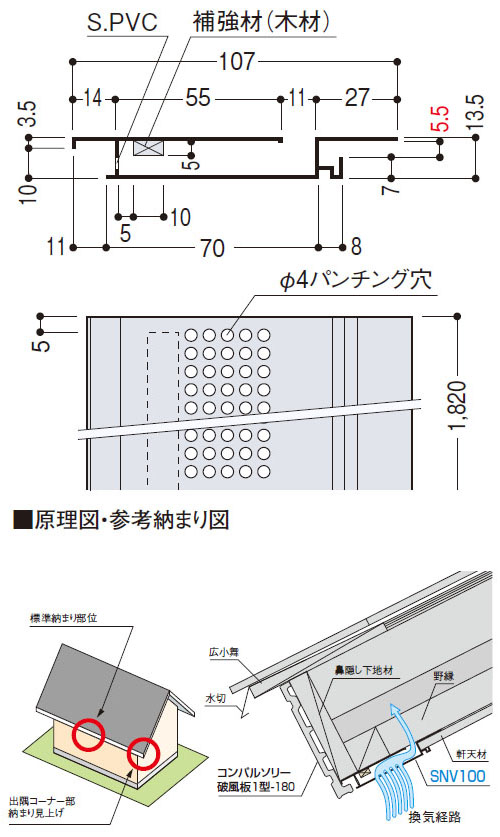 軒先通気見切緑 SNV100-5 107×1820mm ニューチーク 1箱40本価格 - 大工