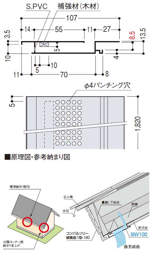 軒先通気見切緑 SNV100-8 107×1820mm ニューチーク 1箱40本価格 - 大工