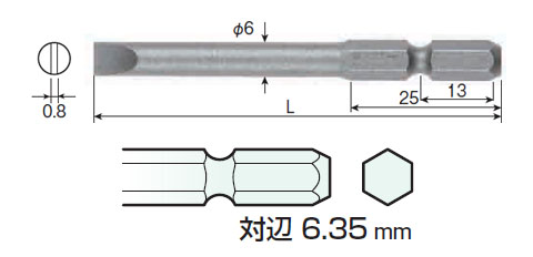 ドライバビット シャンク径6.35mm 刃先(-)6×全長70mm(10本入) - 大工