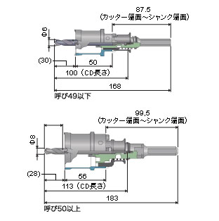 深穴ホールソー(ポリクリック)39mm ストレートシャンク - 大工道具