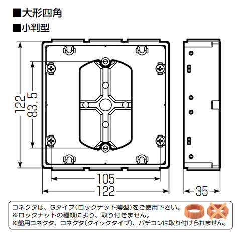 埋込四角アウトレットボックス(極薄型・大形四角・平塗代カバー小判型