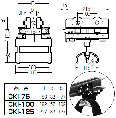 中量用ケーブルカッシャー(I形鋼用)CKI-75(1個価格) ※受注生産品