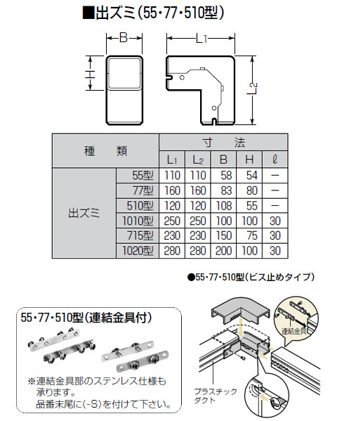 プラスチックダクト用ジョイント(出ズミ)55型(1個価格) - 大工道具