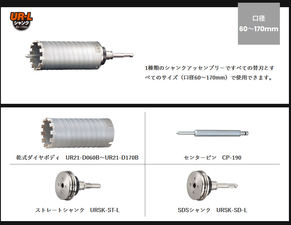 UR21 乾式ダイヤ・ブレイズダイヤ用 センターピン 適合口径60～170mm