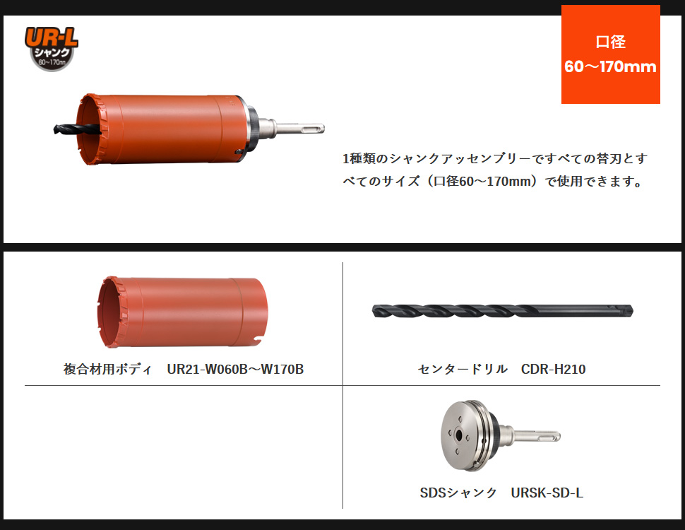 UR21 金属 木材用 SDSシャンク 口径65mm 有効長130mm UR-Wセット