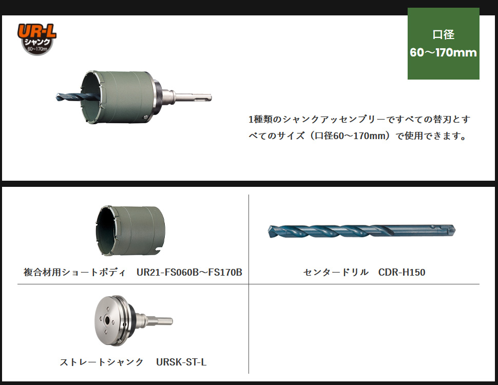 UR21 複合材用ショート STシャンク 口径110mm 有効長60mm UR-FS