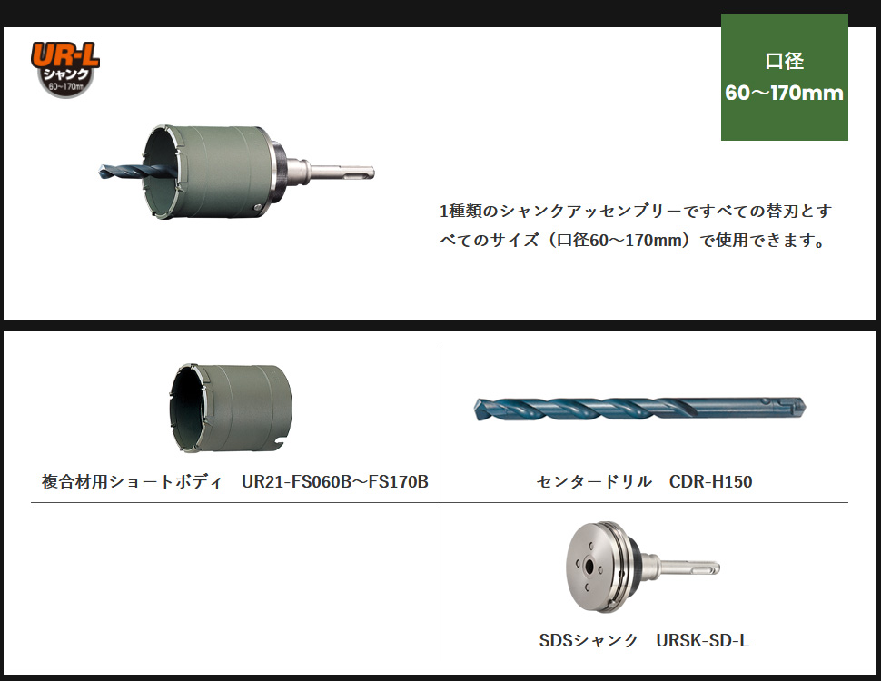 UR21 複合材用ショート SDSシャンク 口径170mm 有効長60mm UR-FS